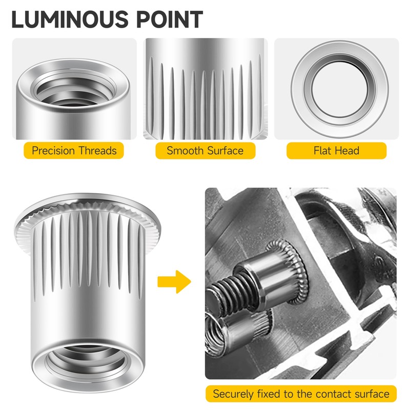 Mywish 100Pcs #8-32 Rivet Nuts, 304 Stainless Steel Flat Head