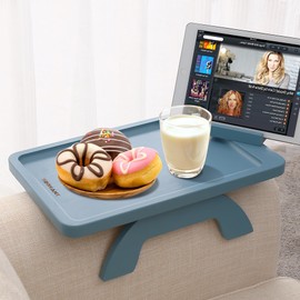 SINWNAT Couch Arm Tray, Bamboo Sofa Arm Clip on Tray Table,Sofa Armrest Tray with 360° Phone Holder,,Sofa Arm Table for Eating and Drinking Table