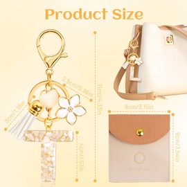Fengguock Key Fob Key Letter Pendant Key Ring with Initial Letter Heart Shaped Girl Keychain with Flower Gift for Girls, Beige-t