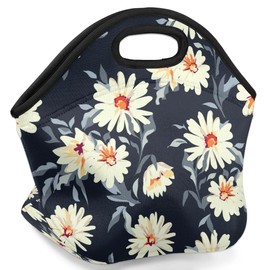 Vivid Daisy Flower Neoprene Lunch Tote Bag Thermal Insulated Lunch Bag Lightweight Reusable Cooler Container for Work Office Travel Picnic Meal Prep Bag for Women