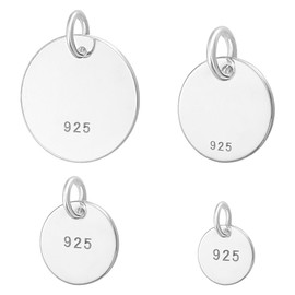 PH PandaHall 4 Sizes 925 Sterling Silver Flat Blank Round Pendant 6/8/10/12 mm Stamping Blanks with Jump Ring for Making Necklaces, Bracelets and Jewellery, Stainless Steel, No Gemstone