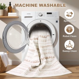 Nakagishi 7x9 Area Rug Living Room: Washable Boho Large Neutral Soft Farmhouse Modern Rugs Stain Resistant Moroccan Non-Slip Indoor Carpet for Bedroom Nursery Kids Playroom Office Dining Room- Brown