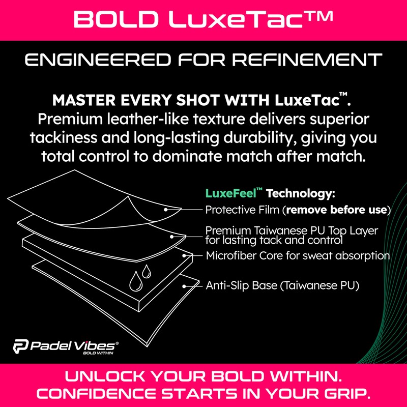 Padel Vibes BOLD LuxeTac Overgrip für Padel, Tennis, Badminton, Squash,