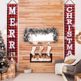 Merry Christmas Decorations Banner,Christmas Porch Sign,Christmas Hanging Banners for Indoor Outdoor Merry Christmas New Year Party Supplies Decoration Decor