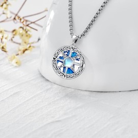 LOOVE Compass Necklace Sterling Silver Celtic Knot Compass Pendant Necklace with Moonstone Blue Travel Map Graduation Jewelry for Women