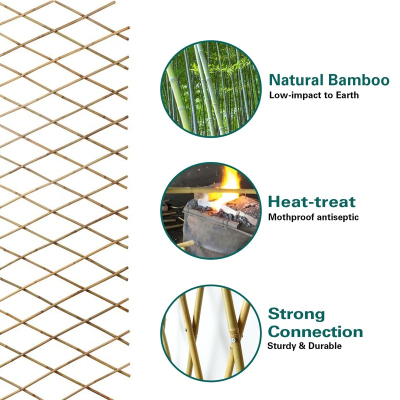 Sprigra Natural Bamboo Trellis, Expandable Fence, Outside Lattice Fence 36x92