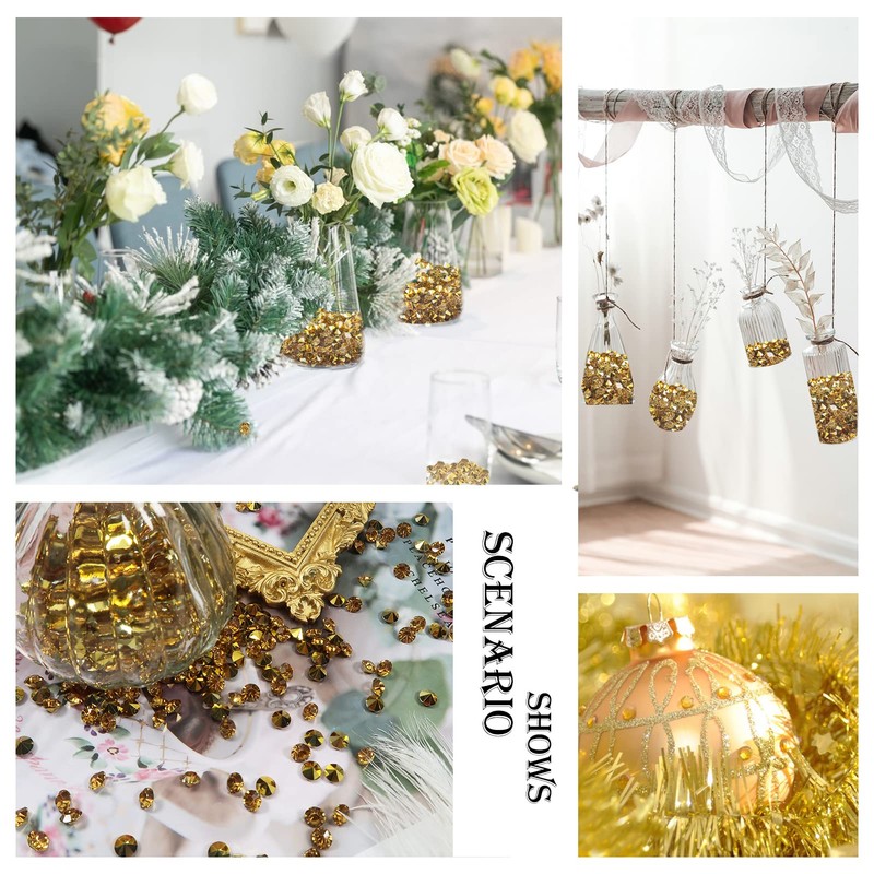 Toaob 10000 Pieces Crystals in Diamond Shape Acrylic Gold 3