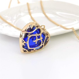 Zelda Necklace, Yifnny The Legend of Zelda Skyword Sword Heart Container Necklace Cosplay Created Sapphire Ruby Large Heart Pendant Anime Jewellery Valentine's Day Gifts for Women (Blue), Metal, not