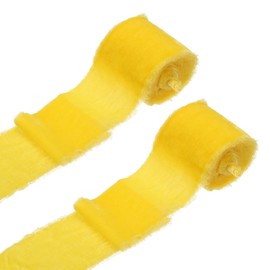 sourcing map 2 Roll Velvet Ribbon, 3 Inch x 3 Yard Handmade Silk Fringe Frayed Ribbon Raw Edge for Flower Bouquet Wrapping Wedding Decoration Bridal DIY Crafts, Yellow