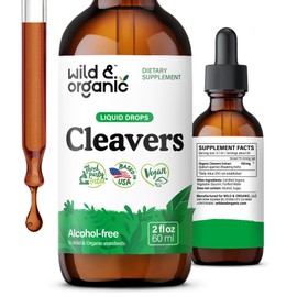 Wild & Organic Cleavers Tincture - Supports Overall Well-Being & Detox - Alcohol-Free Cleavers Herb Drops - Cleavers Leaf Herbal Supplement - Vegan, No Additives - 2 fl oz
