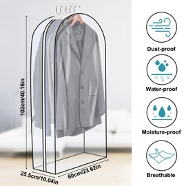 Full-Clear Garment Covers - 4 Pack 102x60cm Clear Clothes Covers with Side Zip, Moth Resistant Dustproof Waterproof Clothes Bags, Plastic Protector Storage Bag for Windbreaker Jackets Coats Dress Suit