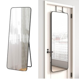 SCWF-GZ 57x20 Door Hanging Full Length Mirror, Floor (Height 5.7ft just Body in 1.3ft) or Wall Mounted Metal Frame Rectangle Dressing Mirrors for Bedroom Bathroom Living Room 57 inch Black