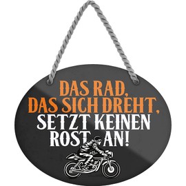 schilderkreis24 Tin Sign Funny Motorcycle Saying "Das Rad, das sich drehht.." Decorative Gift Idea Man Woman 18 x 14 cm