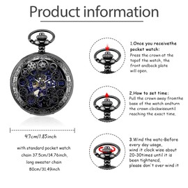 SUPBRO Women's Men's Pocket Watch Retro Gear Analogue Mechanical Chain Watch with Necklace Sweater Chain, black, steampunk