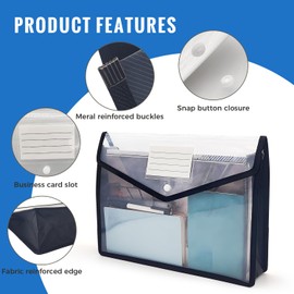 Plastic Expanding File Folder,Envelope Folders for Documents, File Folder Organizer Holder with Snap Closure,Waterproof Transparent File Folder,Large Capacity, Fit Letter/A4 Size (Black-6 Pack)