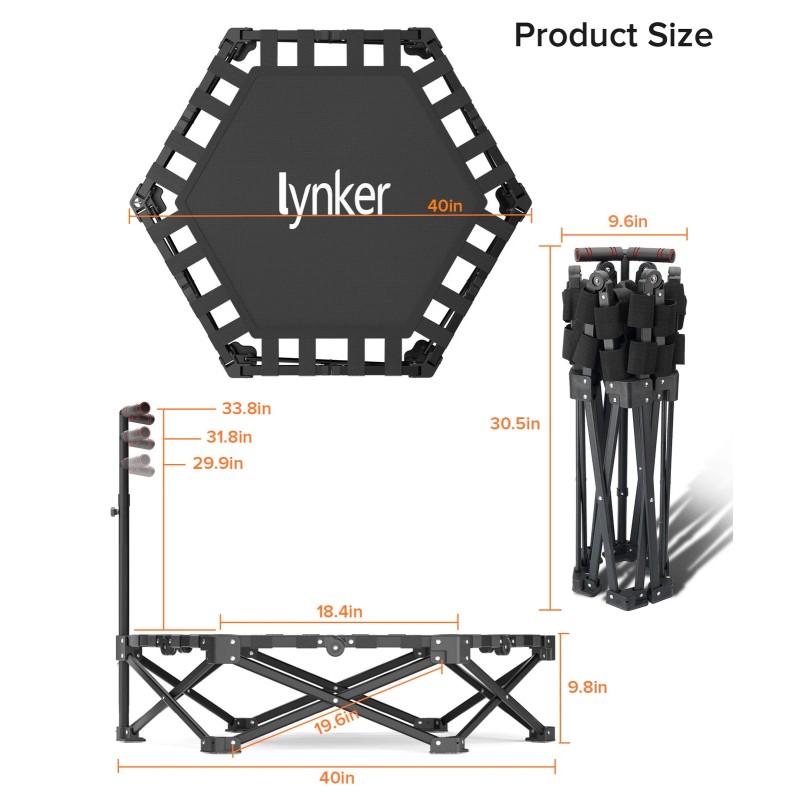 lynker 40" Silent Foldable Mini Trampoline - Low Impact Cardio