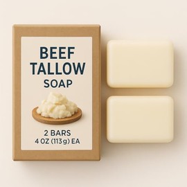 Tallow Soap Bar, Pure Beef Tallow Bath Soap Bar with Shea Butter & Olive Oil for Soothing and Moisturizing Skin, 4 Oz × 2 Packs