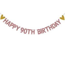 HAPPY 90TH BIRTHDAY Banner,Pre-Strung,Rose Gold Paper Glitter Party Decorations for 90 Years Old 90TH Birthday Party Supplies Letters Rose Gold ZHAOFEIHN