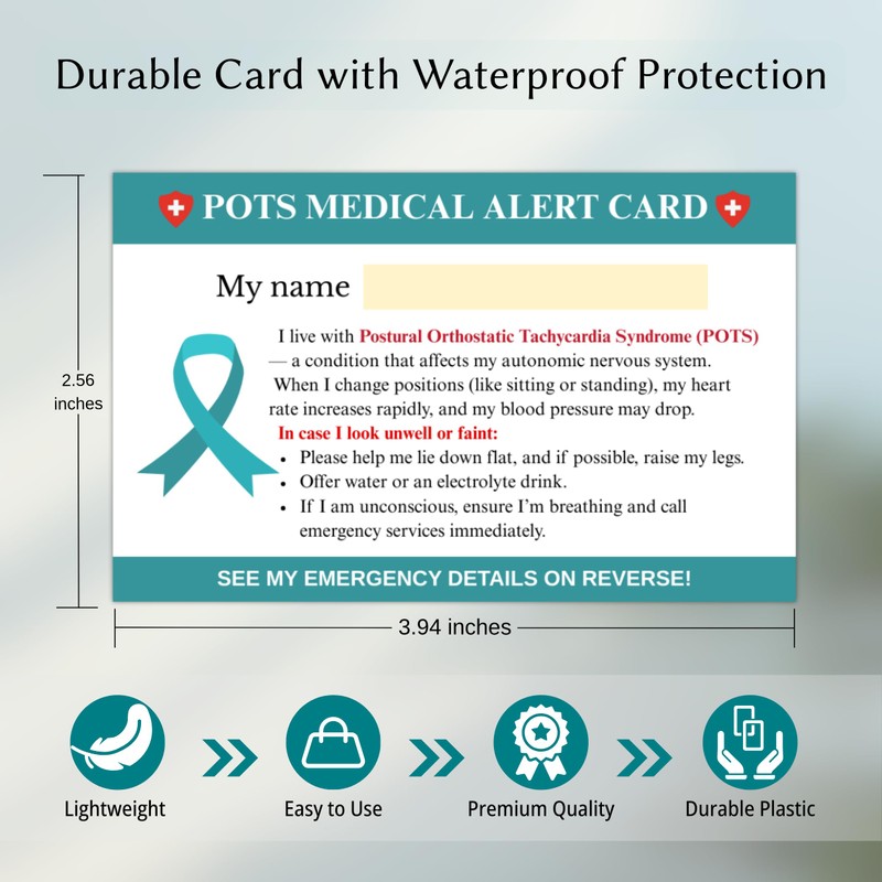 Postural Orthostatic Tachycardia Syndrome (POTS) Medical Alert Card with Lanyard