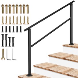 VIVOSUN Outdoor Handrail, 4 Step Stair Handrail, 54" x 36" Fits 1 to 4 Steps, Wrought Mattle Iron Handrail for Concrete Steps, Porch Steps, One-Step Assembly, Black