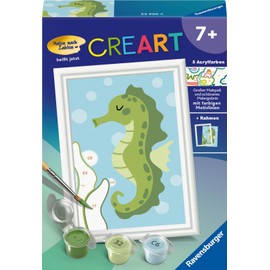 Ravensburger CreArt 23950 - Happy Seahorse - Painting by Numbers for Children from 7 Years, Painting Set with Frame, Brush and Acrylic Paints, Gift for Girls and Boys