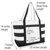 DALIX Striped Boat Bag Premium Cotton Canvas Tote in Black
