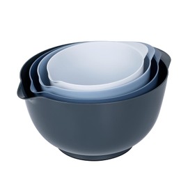 BoxedHome Nesting Plastic Mixing Bowl Set With Pour Spout, Microwave and Dishwasher Safe, BPA free Non-Slip Base, Set of 4 Size 1.7, 2.5, 3.5 and 4.5qt, Great for Prepping, Baking, Cooking (Haze Blue)