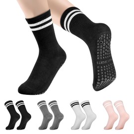 Weysoo 4 Pairs Yoga Socks, Non Slip Grip Socks for Women, Falls Prevention Pilates Socks for Yoga,Fitness,Dance,Ballet,Home