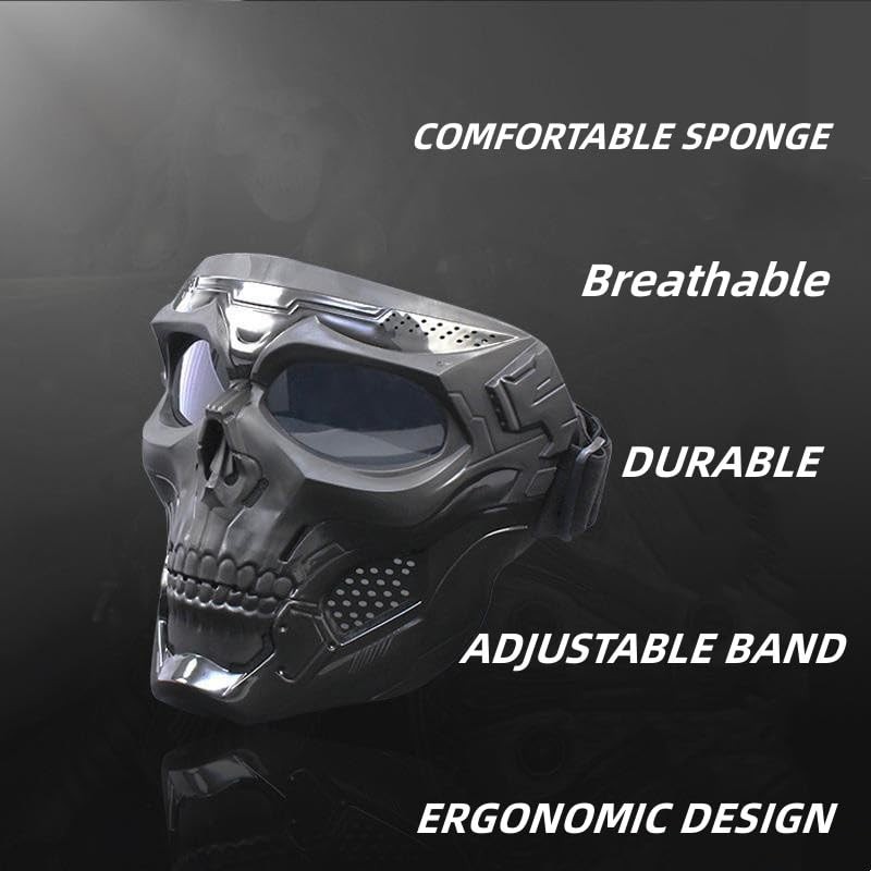 Wokyo Skull Riding Goggles Glasses, Detachable Adjustable Motorcycle Goggle Face