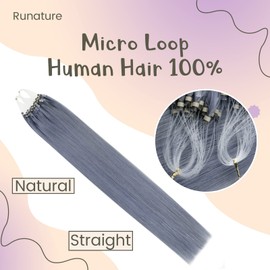 RUNATURE Microbead Human Hair Extensions Haze Blue Long Micro Loop Hair Extensions Real Human Hair Micro Link Haze Blue Hair Extensions Straight 20 Inch 25g 25 Strands