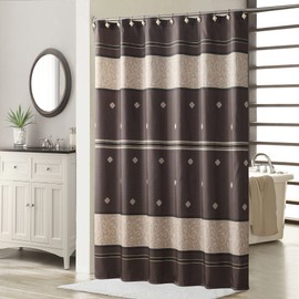 DS BATH Seville Chocolate Farmhouse Polyester Printed Vintage Shower Curtain,Decorative Brown Waterproof Bathroom Curtains,72" W x 78" H-Chocolate/Brown