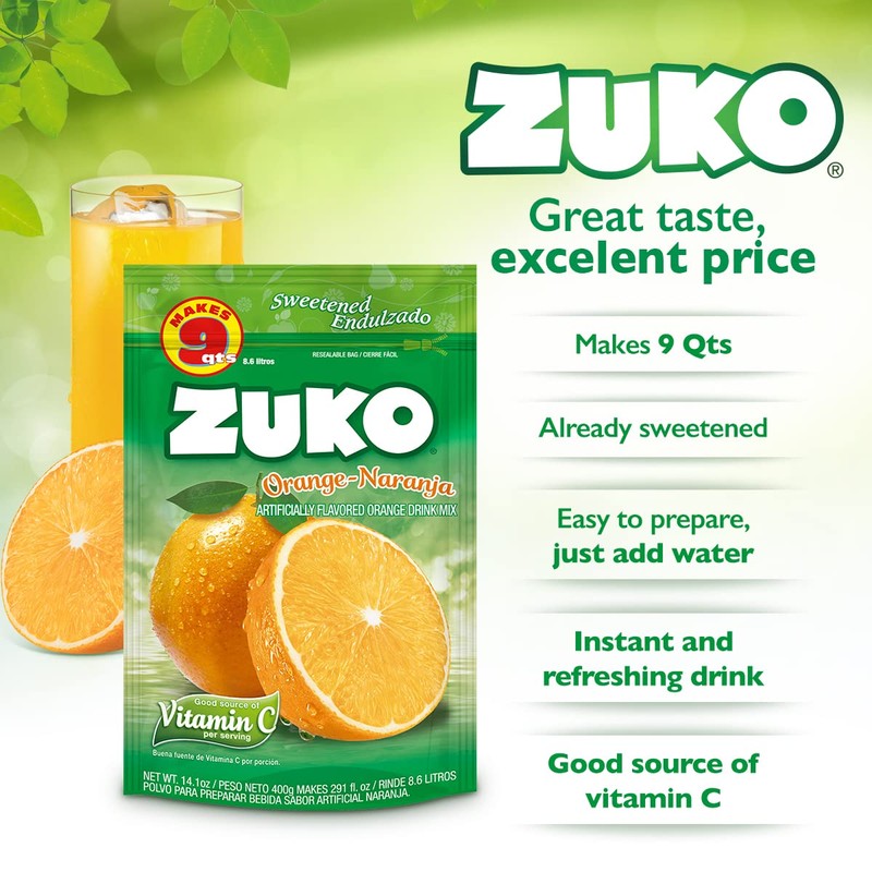 Zuko Orange Instant Powder Drink Family Pack, 14.1 oz, Pack
