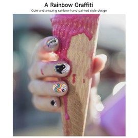 DUKASOU Semi Cured Gel Nail Strips, 28 Pcs UV Gel Nail Stickers, Long Lasting Gel Nail Strips, Salon Quality Gel Nail Wraps for Home, Includes Prep Pads, Nail File & Wood Stick(Rainbow Graffiti)