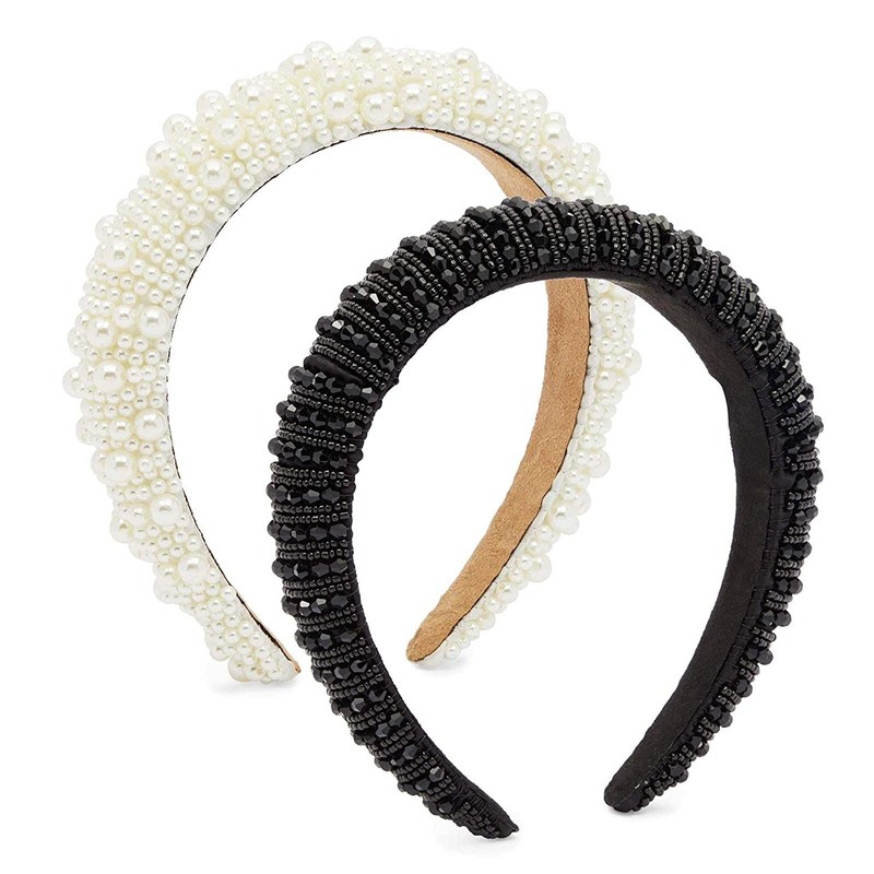 Diademas acolchadas de perlas para mujer, diseños de diamantes de