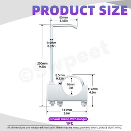 Swpeet 1Pcs 3 Inch Exhaust Clamp with Hanger, Heavy Duty Universal Muffler Hanger, Universal Clamp On Exhaust Hanger, Exhaust System Hanger Automotive Tools for 3" Car Truck Exhaust Pipe
