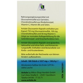 Avitale Glucosamine + Chondroitin 100mg Capsules, 750 mg 180 185 g Pack of 1)