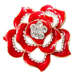 Navachi 18k Gold Plated Crystal Red Enamel Rose Flower Az7445b Brooch pins