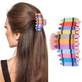 Back to School Hair Claw Clips for Women and Girls Teacher Hair Clips with Crayon Design for Thin Thick Hairstyle Strong Hold Jaw Barrette for First Day of School Party Teachers Appreaction Present