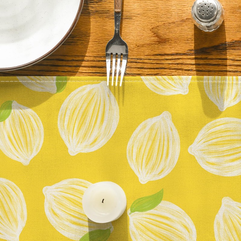 Yellow Leaves Lemon 210 GSM Summer Table Runner, Seasonal Kitchen