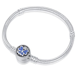 KEQ S925 Sterling Silver Snake Chain Bracelet Best Friend with Cover Lucky Butterfly&Starry Night with Enameled CZ Moments Bracelet Jewelry Gift for Woman (Butterfly, 8.3 in/21 cm(For wrist size 7.1in))