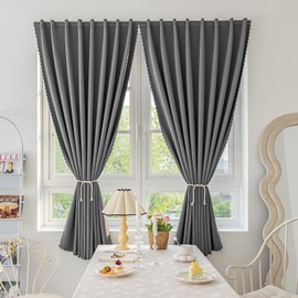 Jilron Magic Tape Stick on Curtains Blackout Curtains for Bedroom no Drillng Self Adhesive Curtain no Rod Small Window (Grey, 35" W x 40" L) 2 Panels