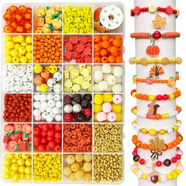 LLchunyun Fall Beads for Bracelets Making Kit, Thanksgiving Clay Beads with Chrams for Jewelry Making Autumn Maple Leaf Pumpkin Acylic Pearl Spacer Bead for Friendship Bracelets Making