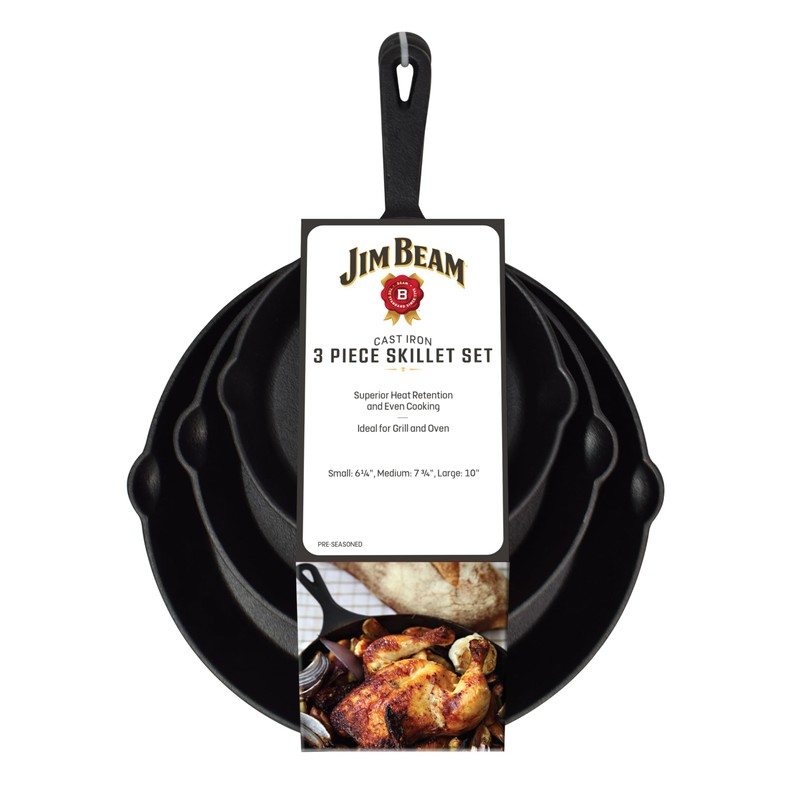 Jim Beam HEA Set of 3 Pre Seasoned Cast Iron
