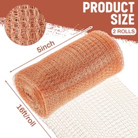 Gisafai 5" x 32 ft Copper Mesh Rodent Control Copper Wool for Slugs Rustproof DIY Hole Filler Pure Wire Mesh for Bat Snail Bird Pest Rodent Control Gap Blocker Fill Fabric Hole Blocking Gardening