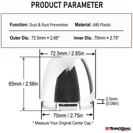 RTrhinoTuning 2.75" Wheel Center Caps Compatible with 2-3/4" Bore Dome Center Cap for Rim, OD: 2.85"(72.5 mm) ID: 2.75"(70 mm) 4 PCS Chrome Hubcaps