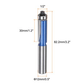 HARFINGTON Flush Trim Router Bit 12mm Shank 1/2" Dia 1.2" Cutting Depth Top Bearing Flush Straight Cut Trimming Router Bits Carbide for Particle Board Plywood MDF Woodwork, Silver Blue