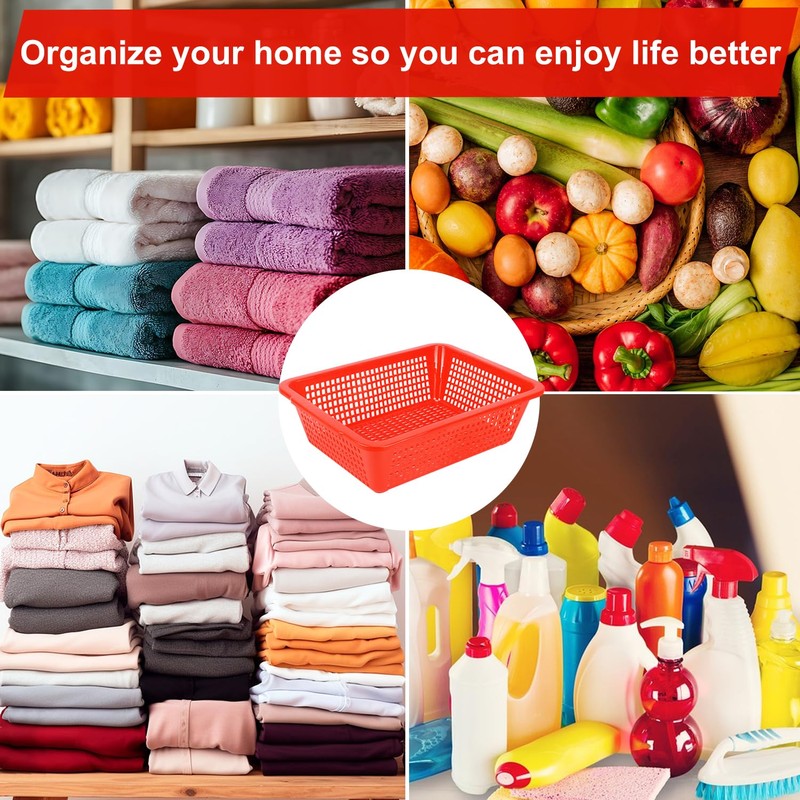 Geytetqi 10 Pack Red Plastic Storage Baskets, 15.4 x 11.6