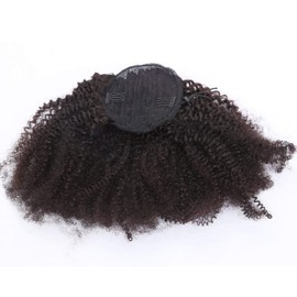 Kbeth Human Hair Ponytail Extensions Yaki Afro Kinky Straight Curly Ponytail Wrap Drawstring Human Hair Natural Black Color Hairpiece with Clip in Binding Pony Tail (12 Inch, Afro Kinky)