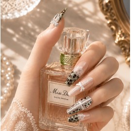 Mint Choco Gyaru Leopard Handmade Nail Tips - Oval L / 민트초코 갸루 레오파드 수제네일팁 - 오벌L