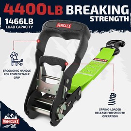 Vehiclex 1.5" x 15 ft 4,400 lb Heavy Duty Ratchet Tie Down Straps with Soft Loops – 4PK for Cargo & Equipment – Green